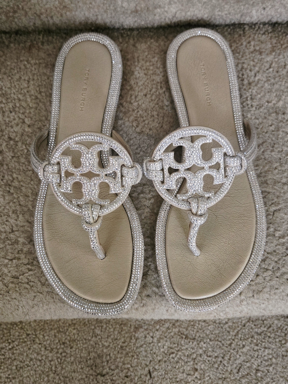 Tory Burch Silver Embellished Miller Thong Sandals Size - 7 1/2